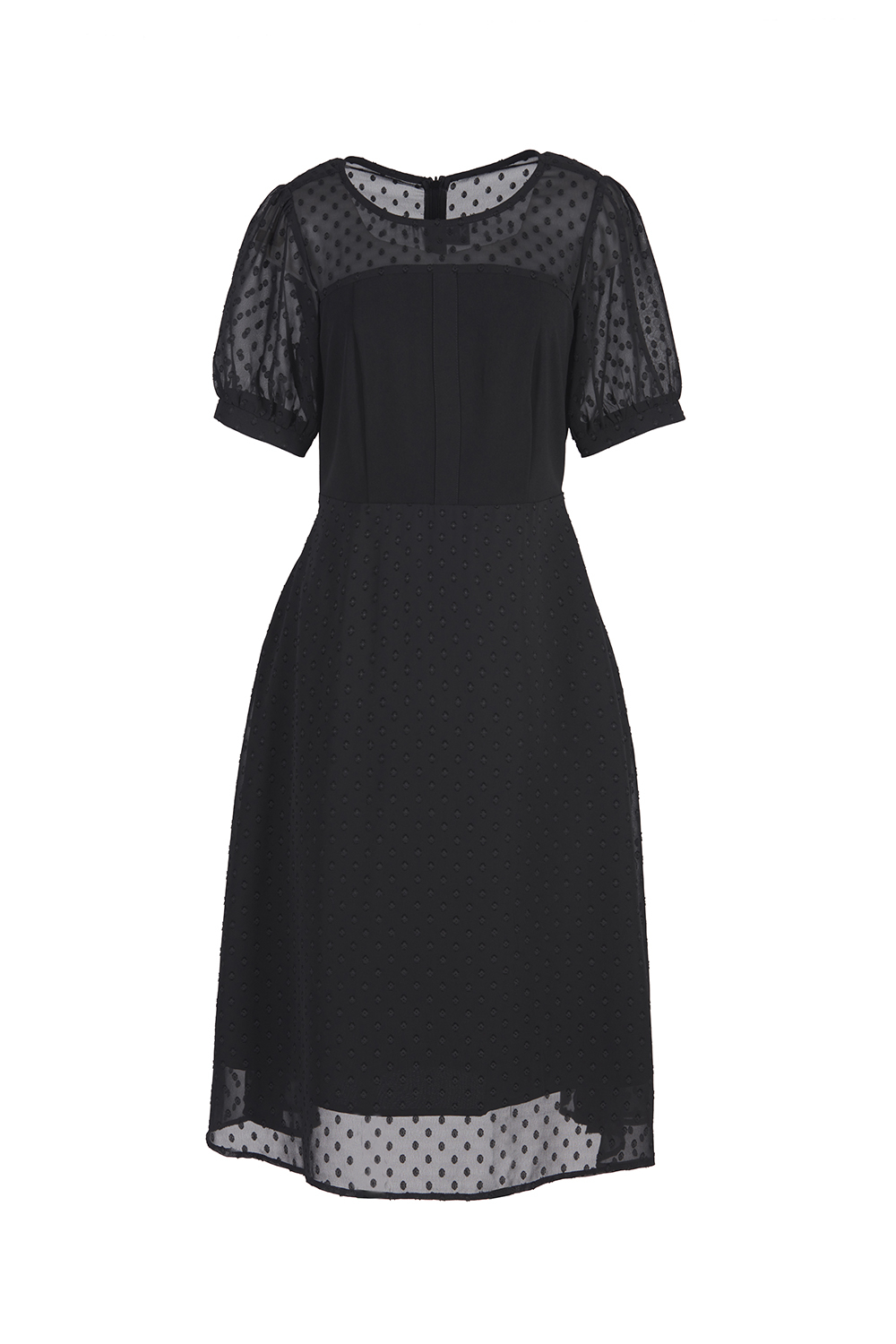 Đầm đen dáng xòe phối voan cóc 