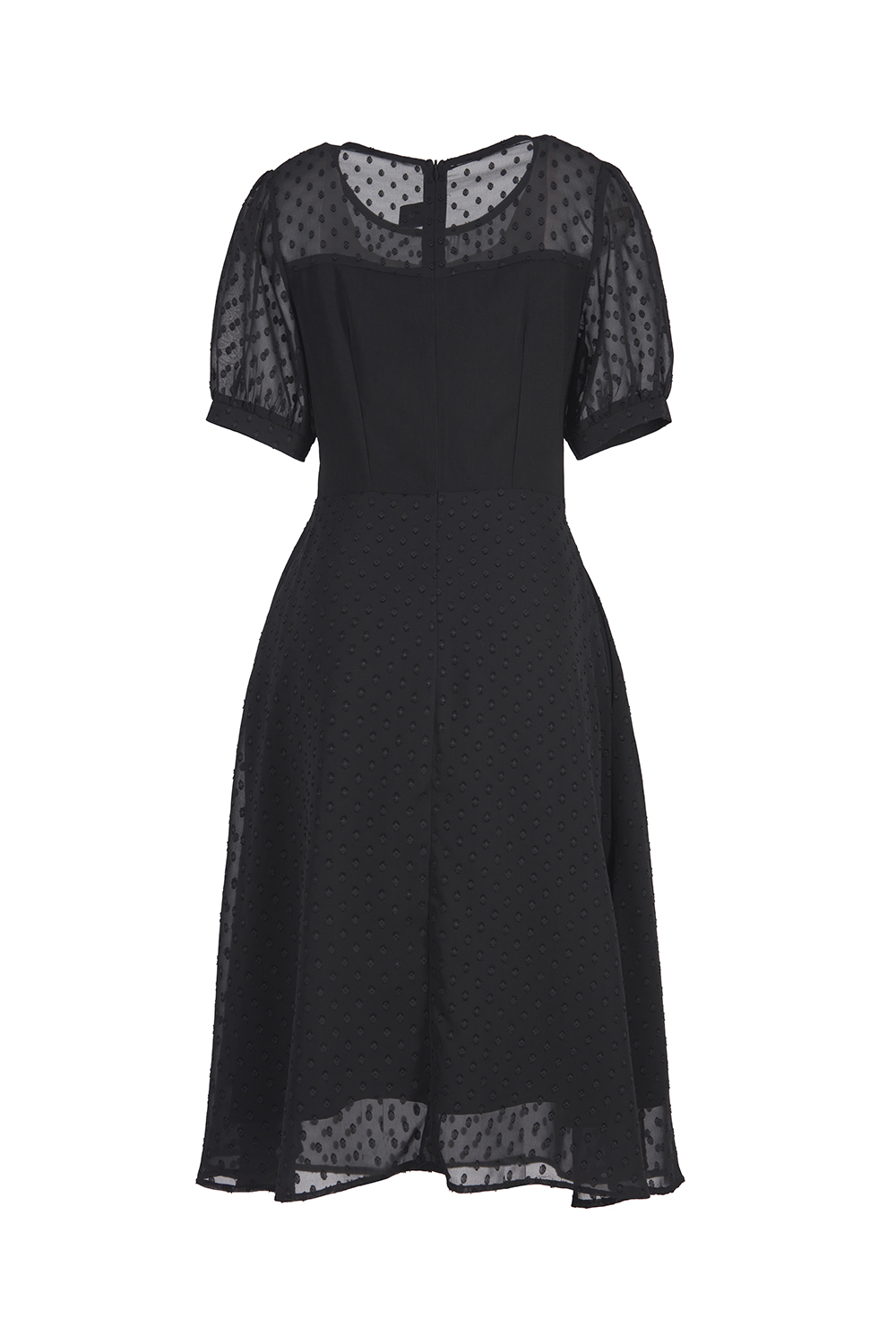 Đầm đen dáng xòe phối voan cóc 