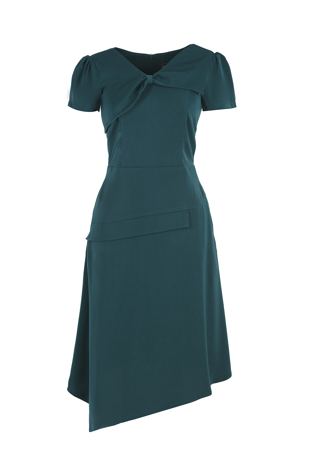 Đầm chữ A tà xéo cổ nhấn nơ 