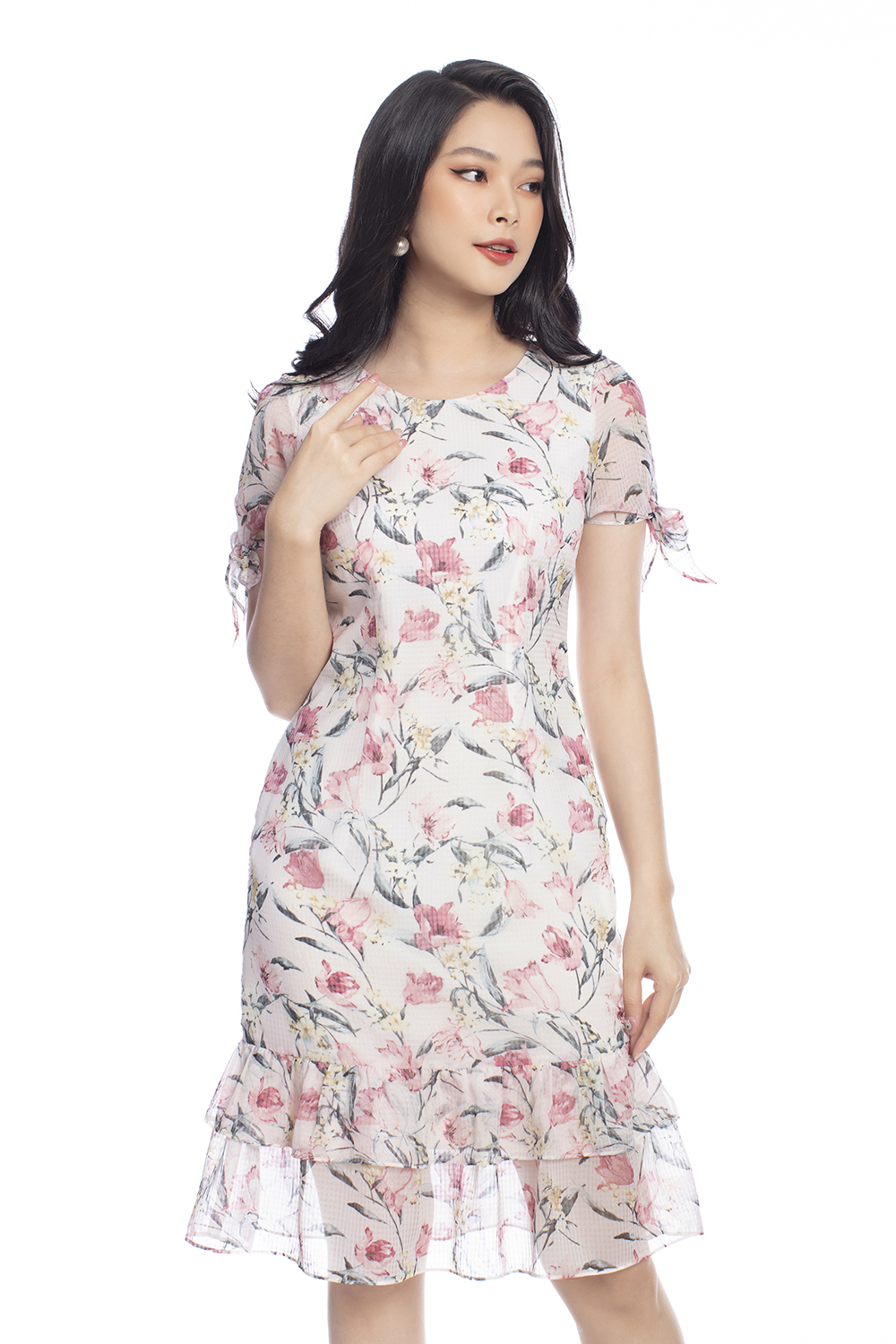 Đầm voan hoa dáng đuôi cá 