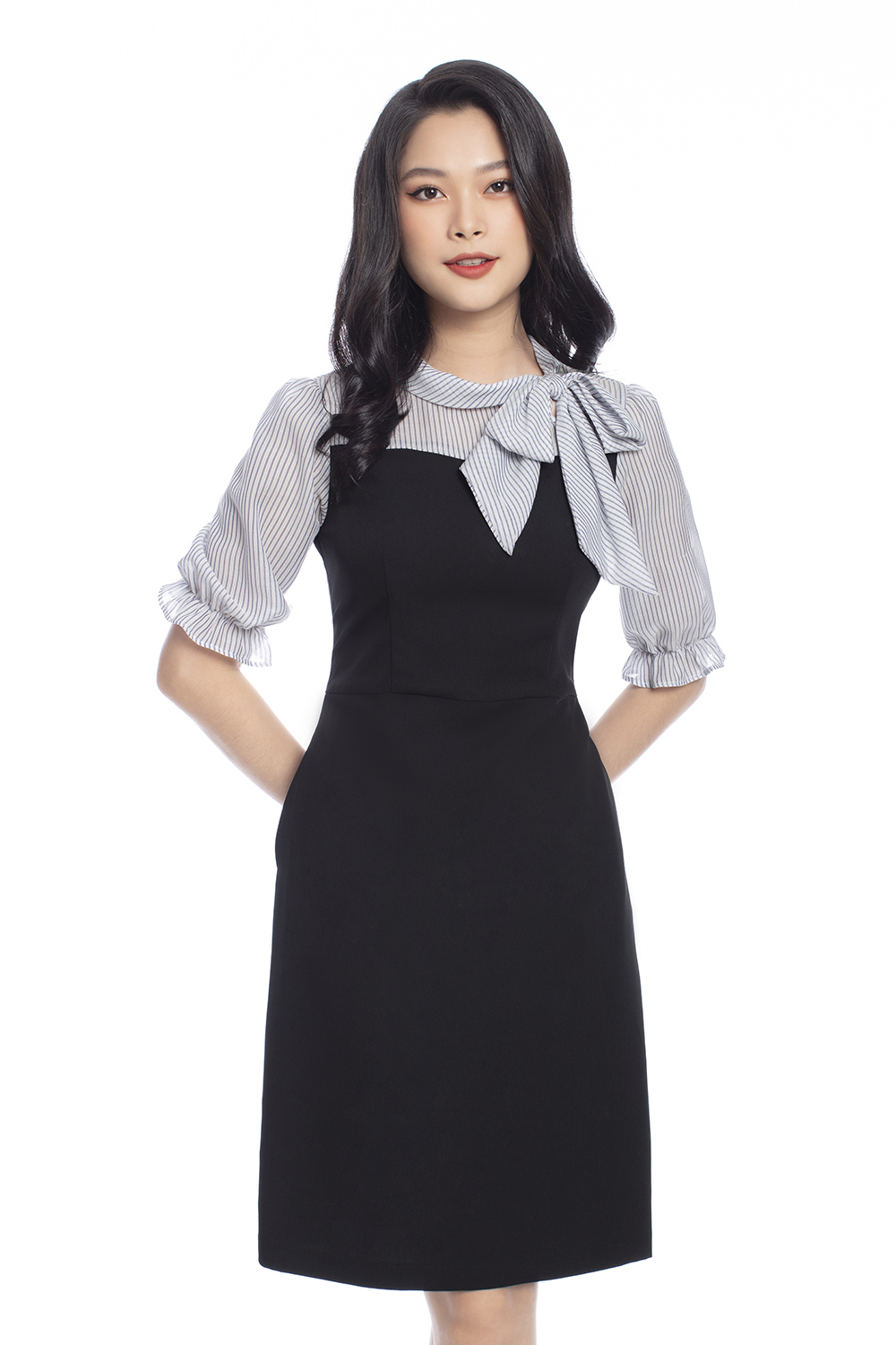 Đầm chữ A tay lỡ phối nơ 