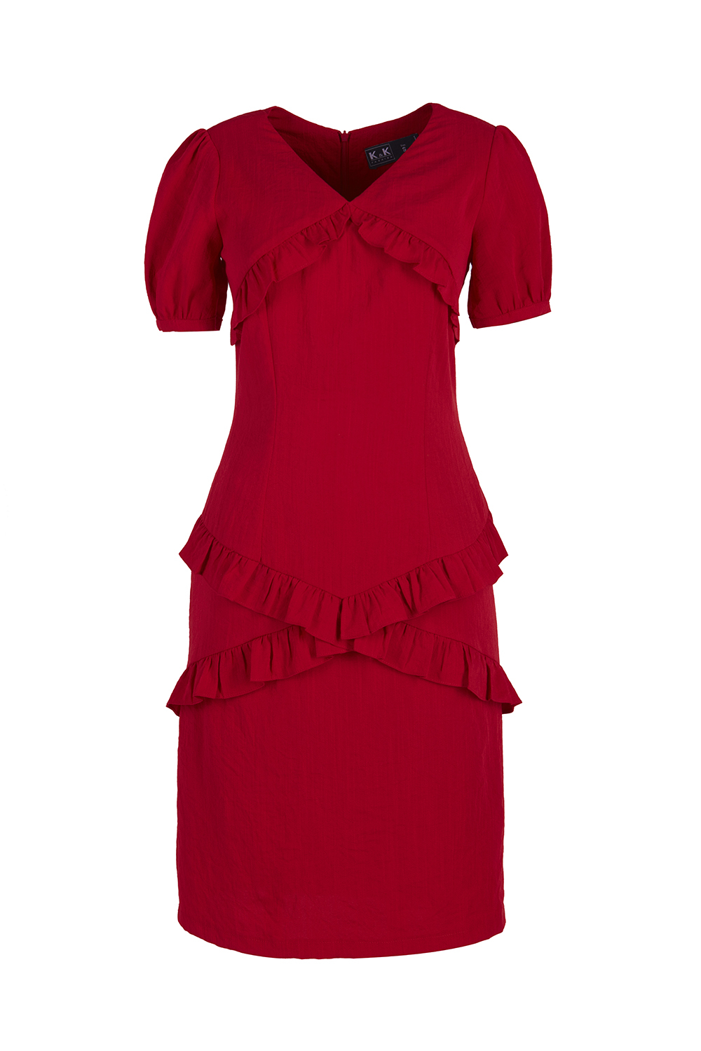 Đầm ôm nhẹ cổ chữ V phối bèo nhún 