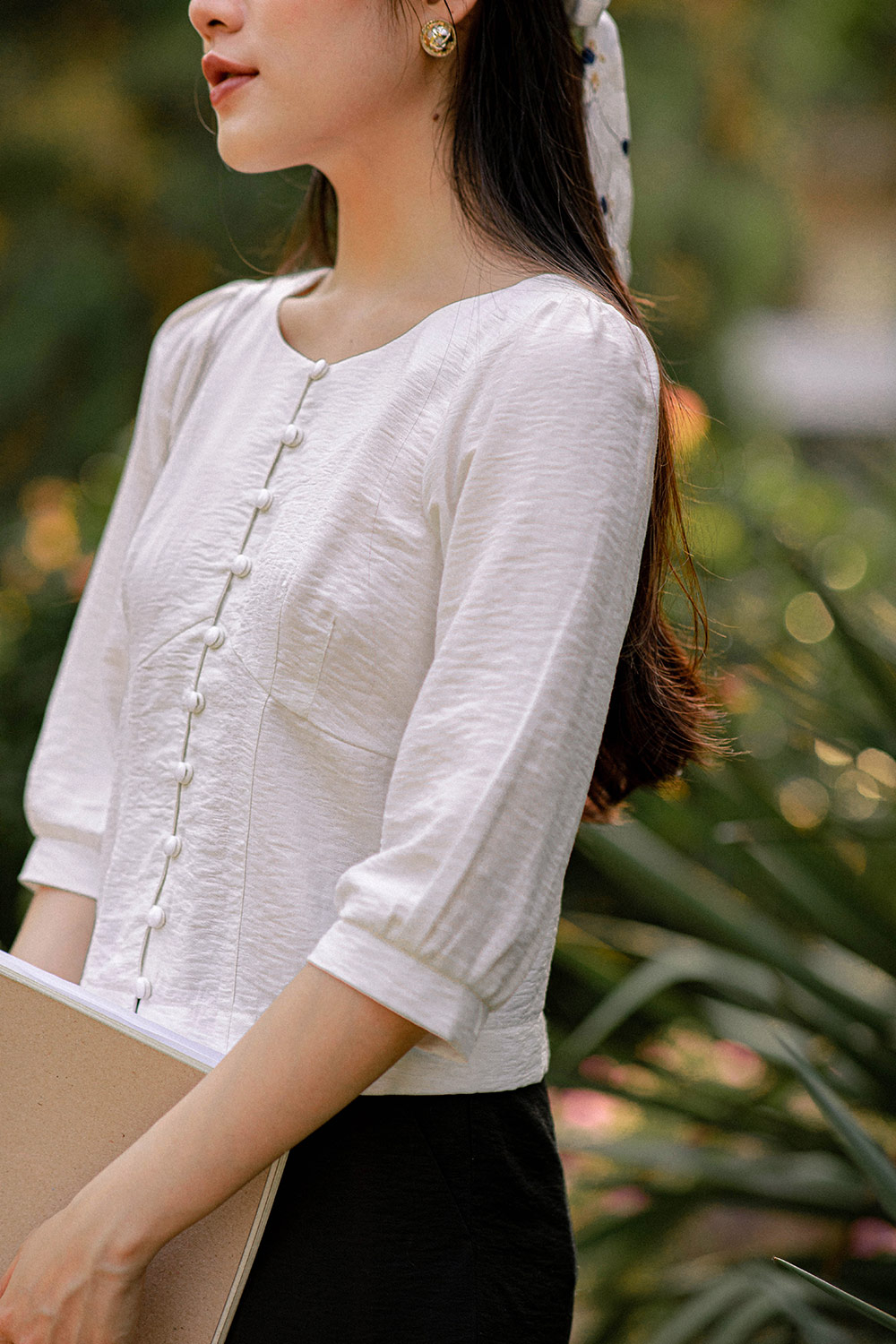 Áo kiểu sơ mi trắng tay lỡ 