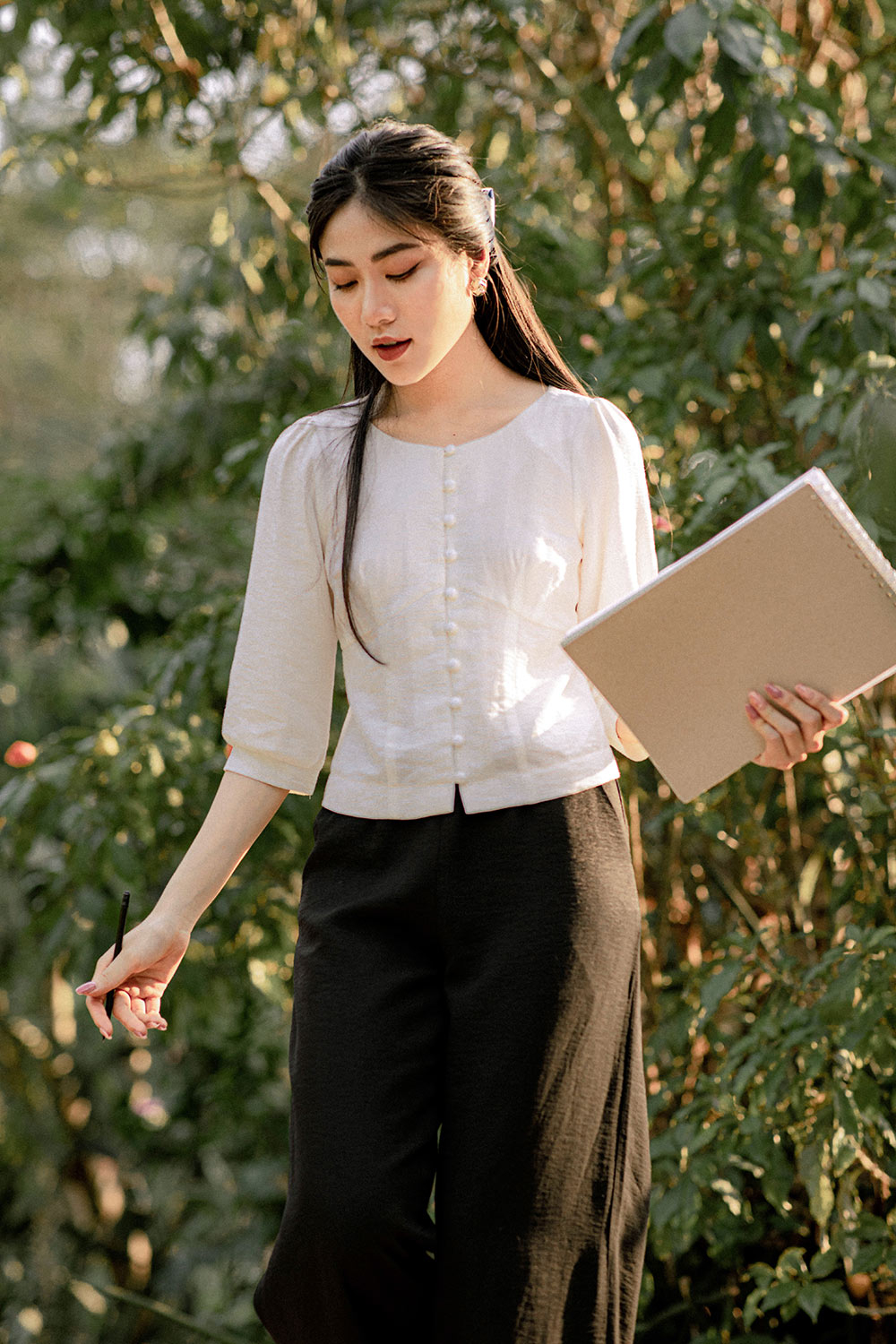 Áo kiểu sơ mi trắng tay lỡ 