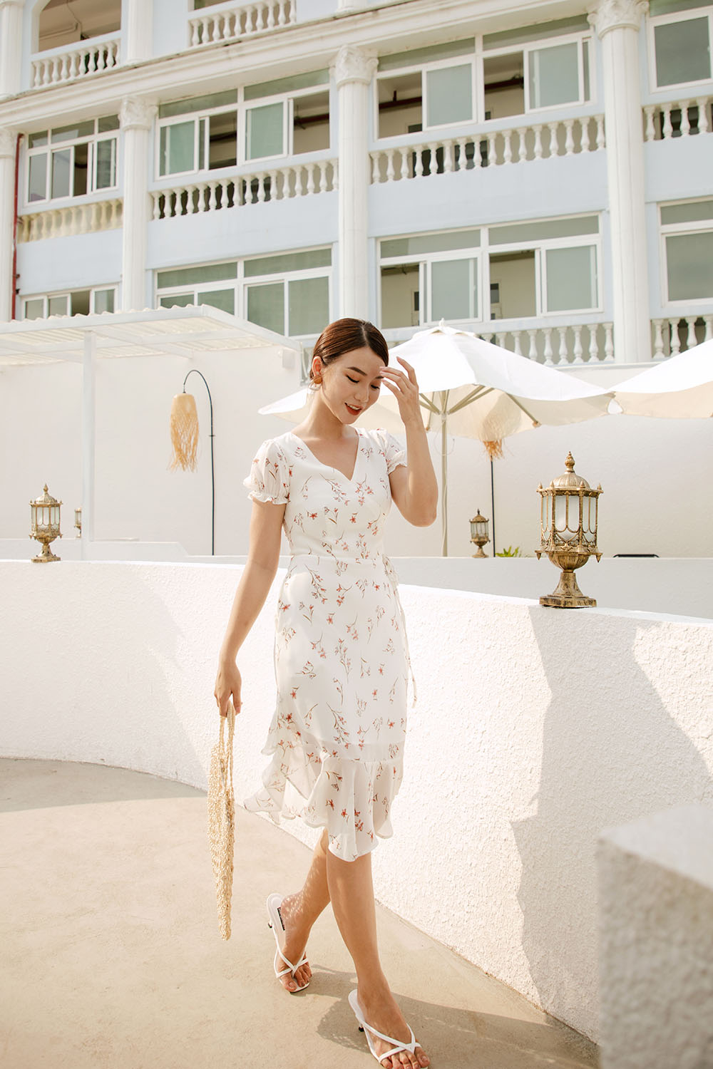 Đầm hoa chữ A tùng nhún bèo 