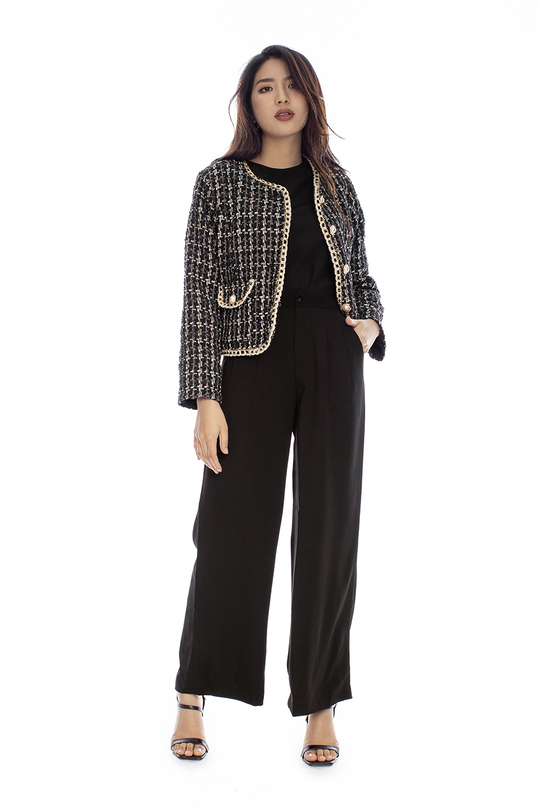 Áo khoác tweed phối hai túi tay dài AK10-08