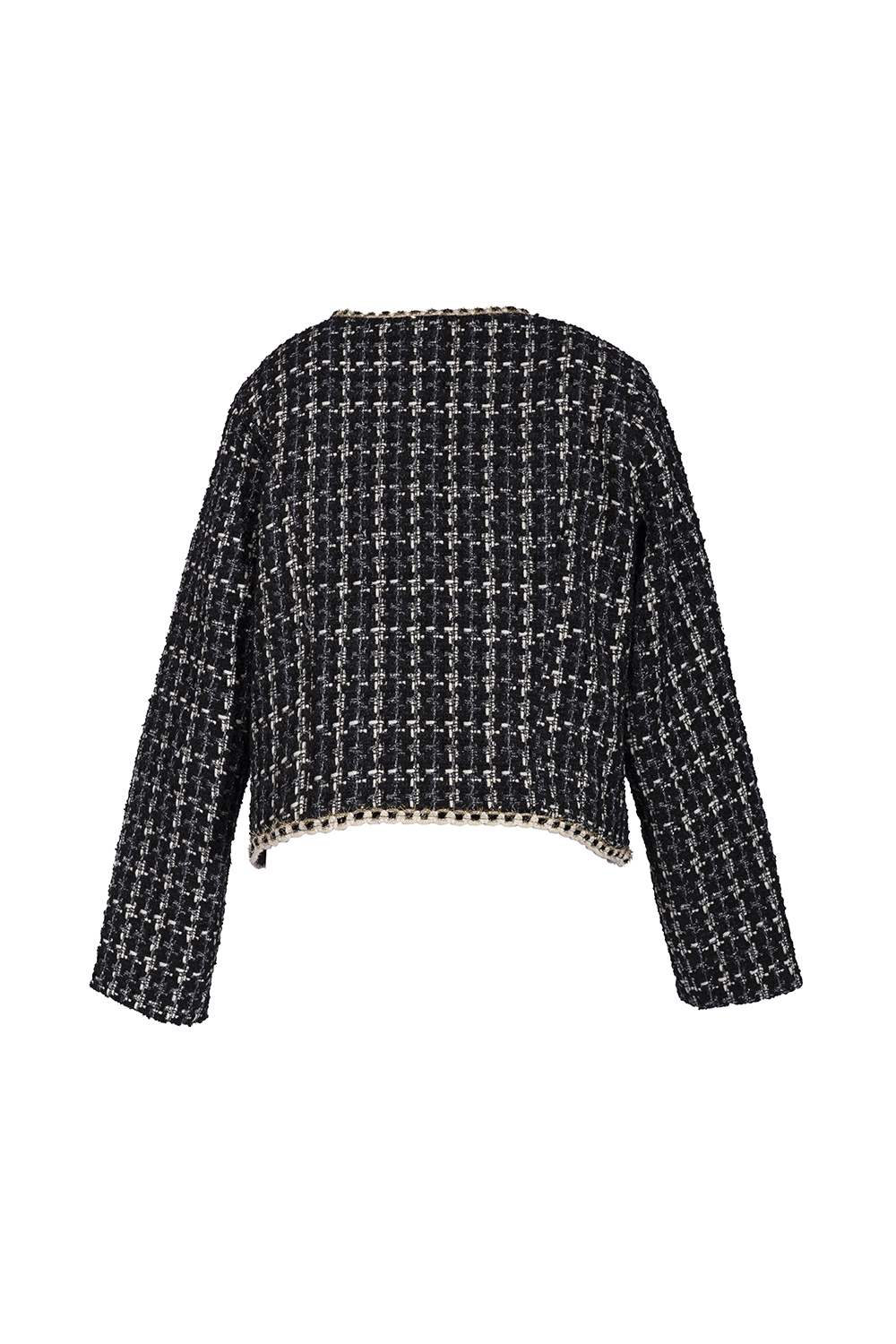 Áo khoác tweed phối hai túi tay dài 