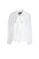 Áo blouse trắng tay dài cổ phối nơ
