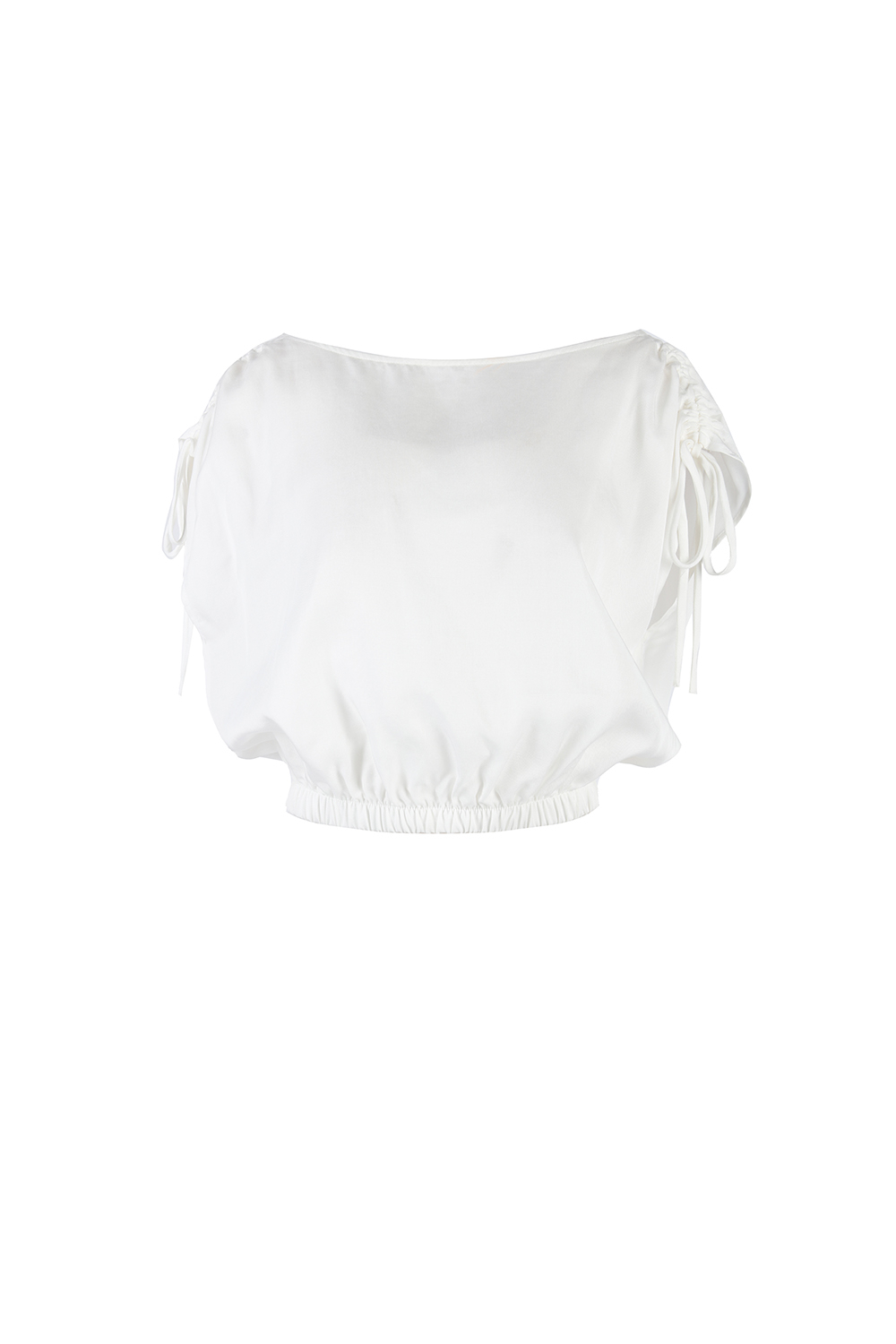 Áo trắng kiểu bo thun dây rút ở vai 