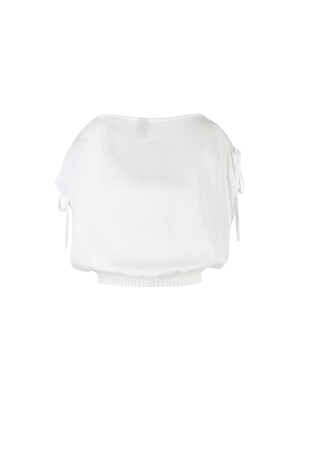 Áo trắng kiểu bo thun dây rút ở vai 