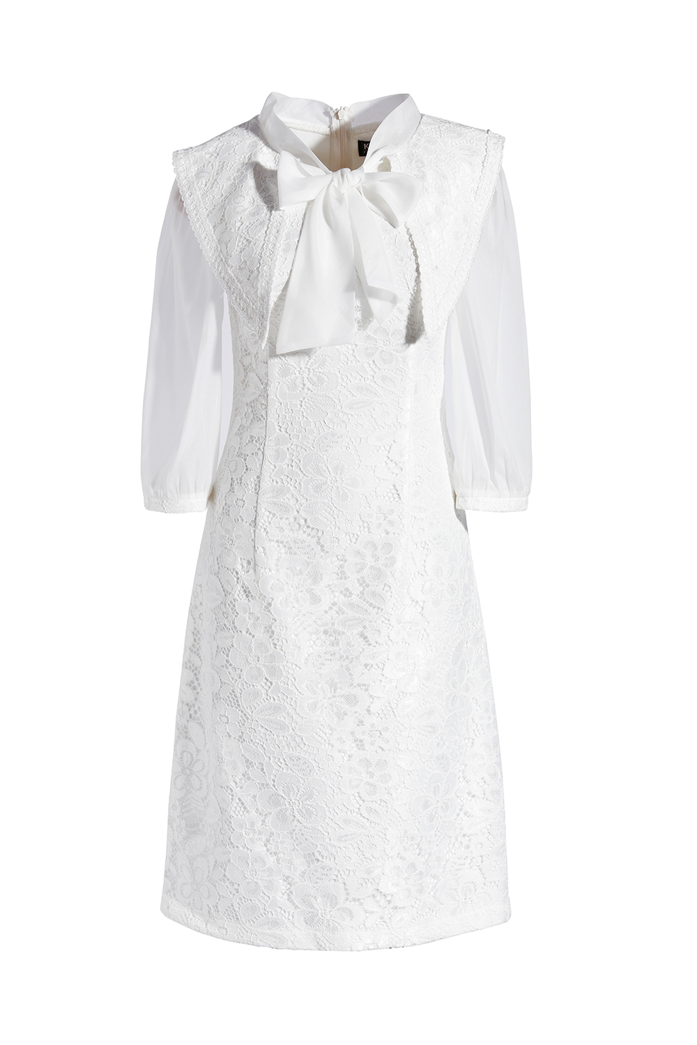 Đầm ren tay lỡ phối voan cổ thắt nơ 