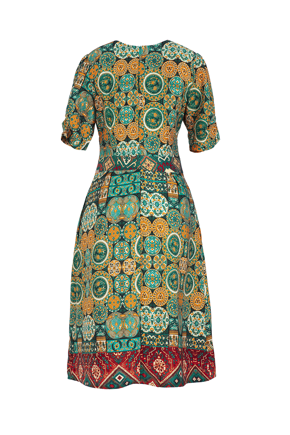 Đầm xòe họa tiết tay lửng cổ tim 