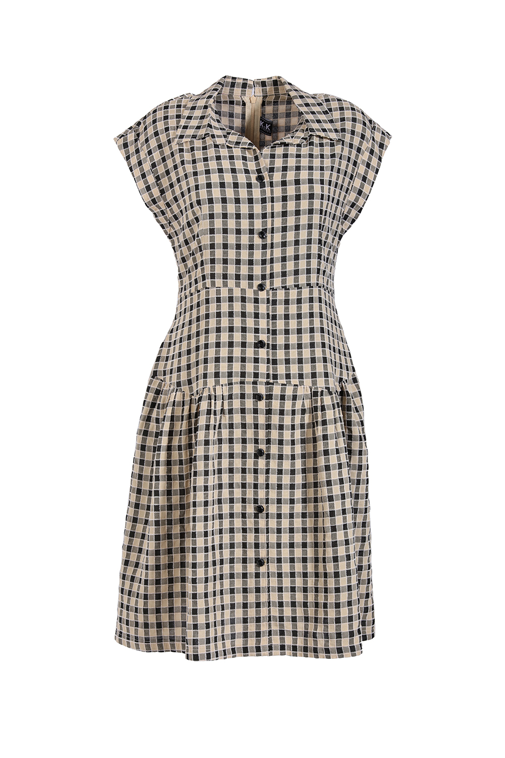 Đầm chữ a cổ sơ mi họa tiết caro 