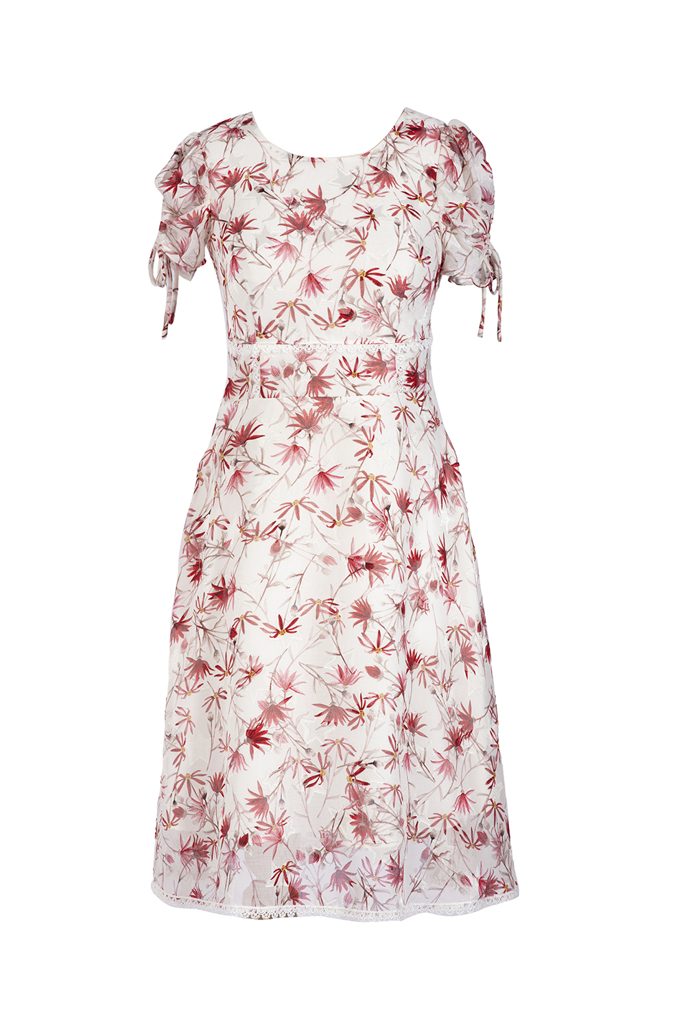 Đầm hoa voan dáng xòe phối ren 