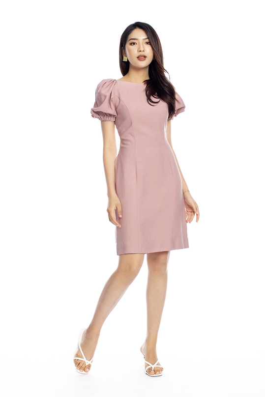 Đầm chữ A đơn sắc tay phồng KK106--12