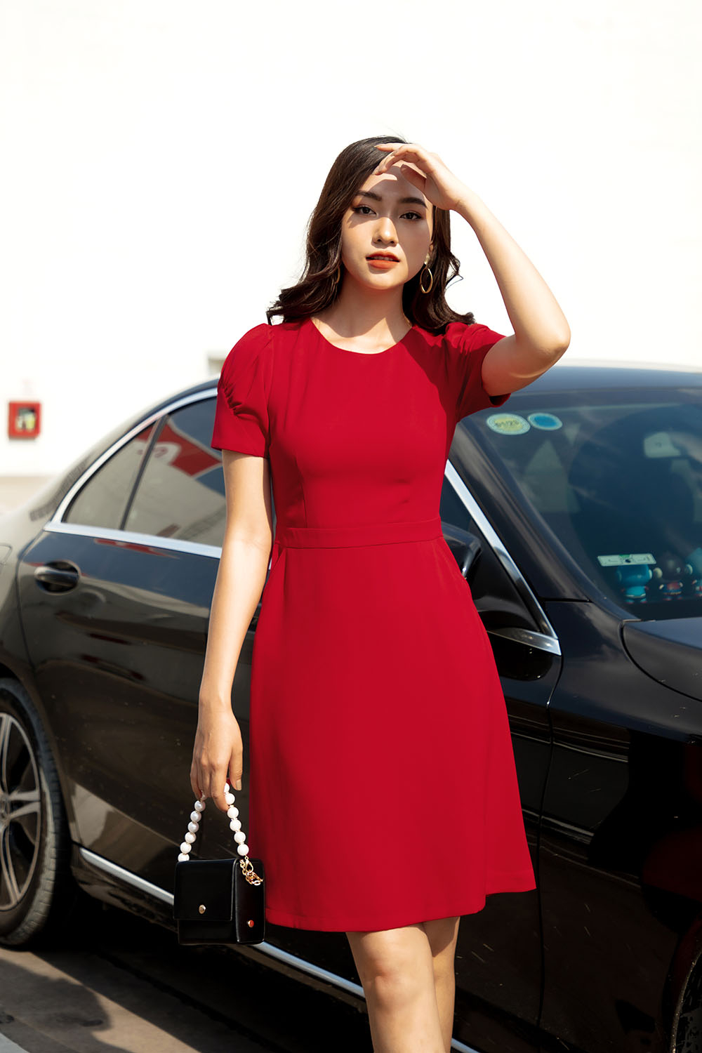 Đầm xòe cổ tròn tay phồng nhẹ KK105-27