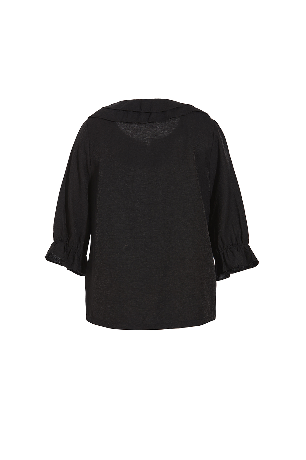 Áo sơ mi đen tay lỡ cổ sen 