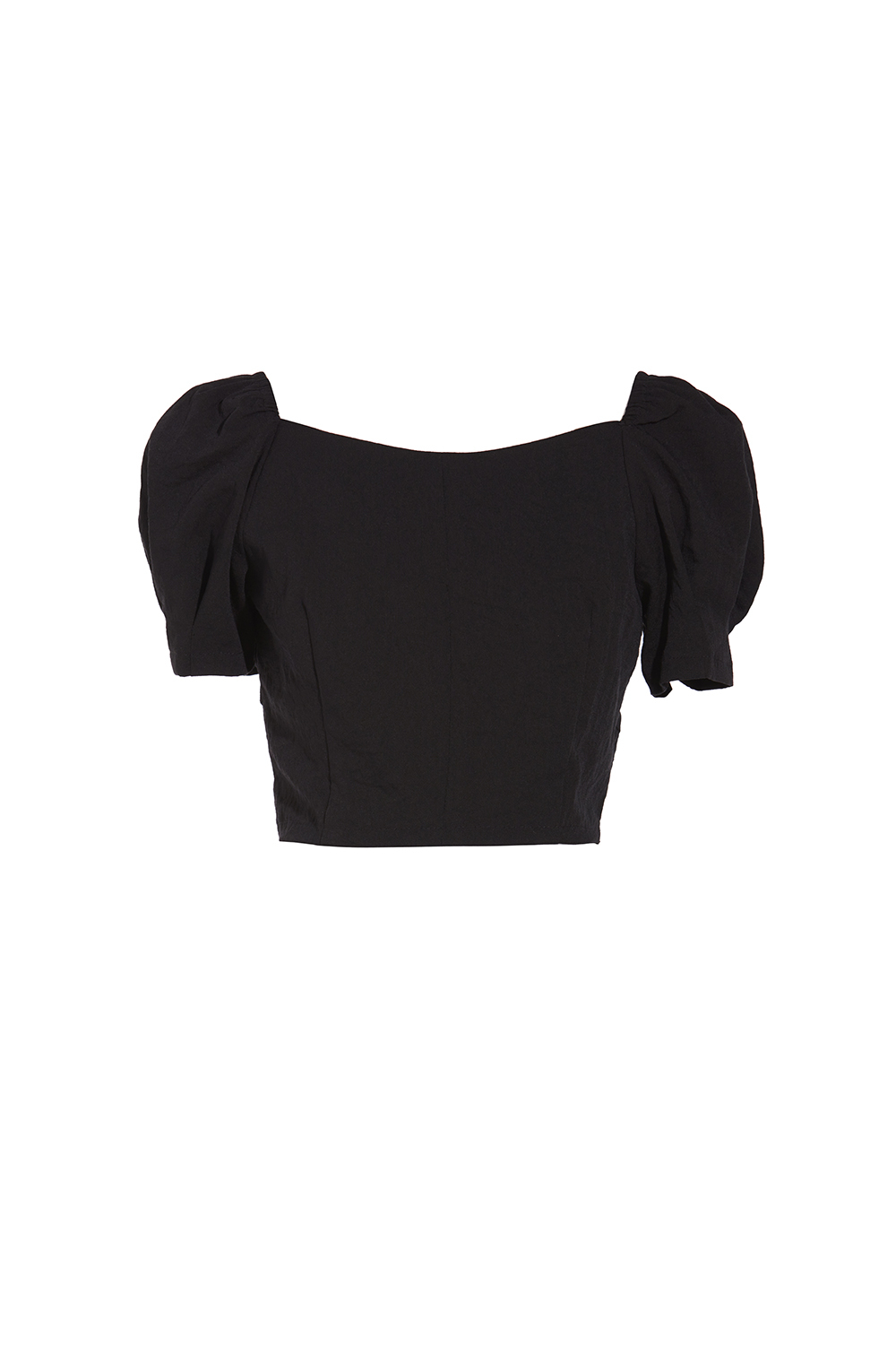 Áo croptop đen tay phồng cổ vuông phối nút 