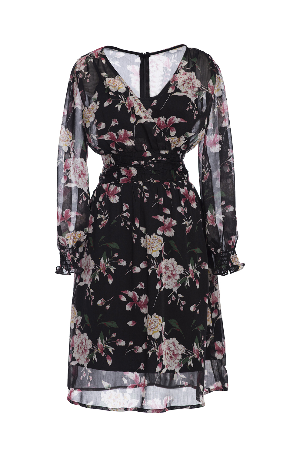 Đầm xòe tay dài họa tiết hoa 