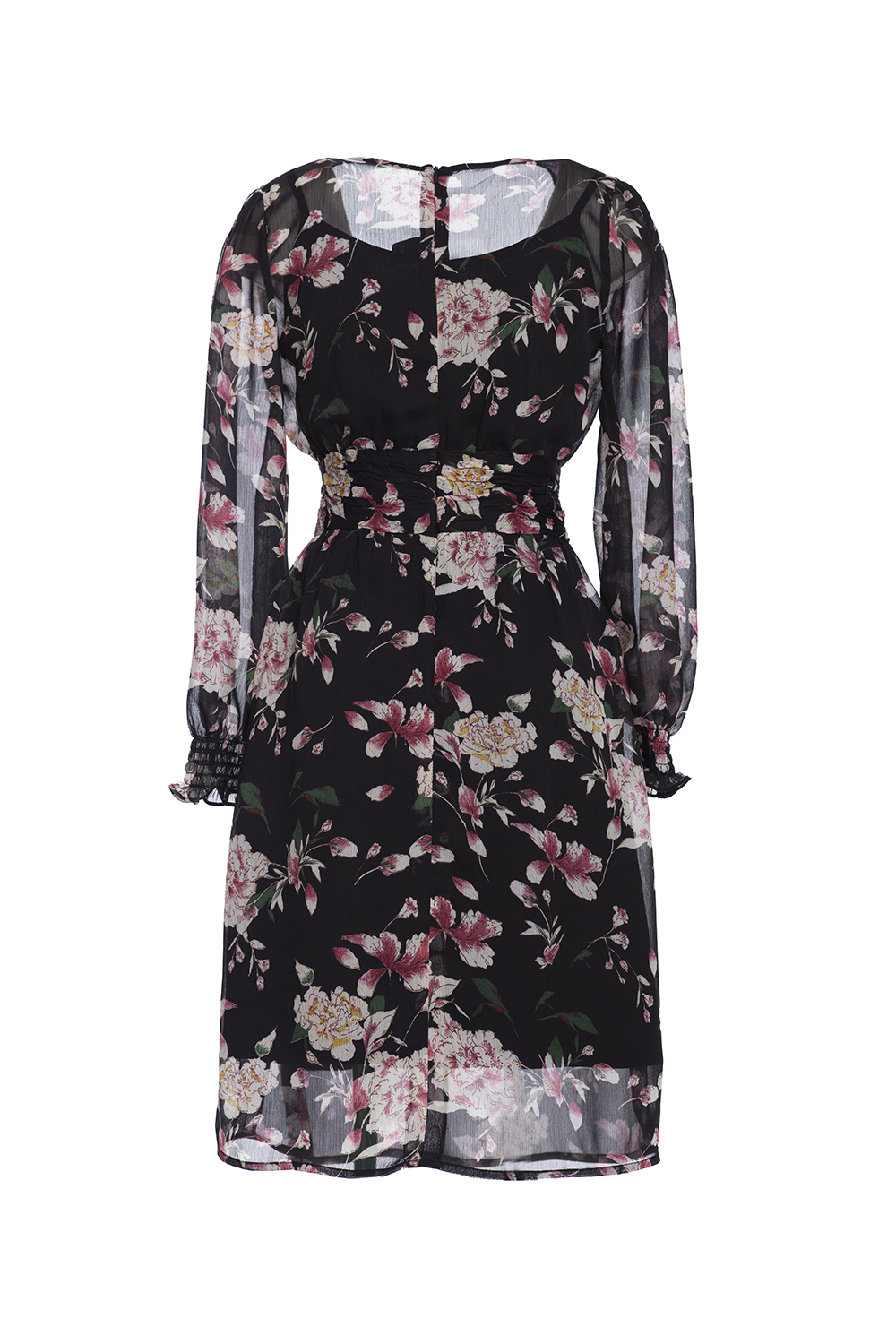 Đầm xòe tay dài họa tiết hoa 