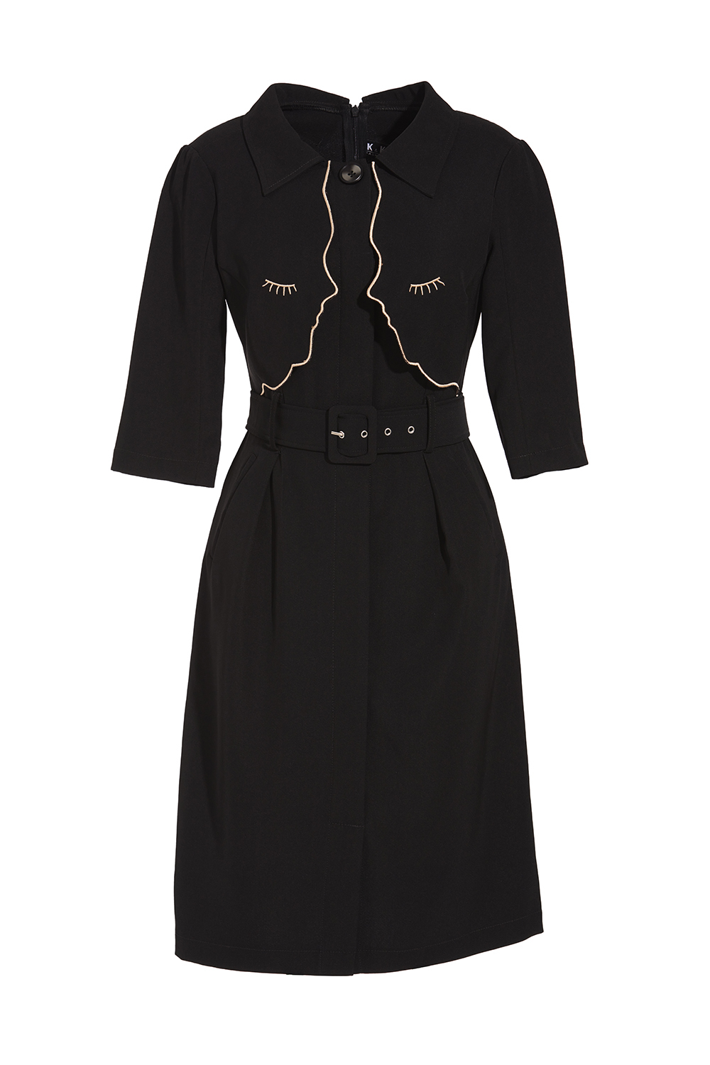 Đầm đen dáng chữ A tay lỡ kèm thắt lưng