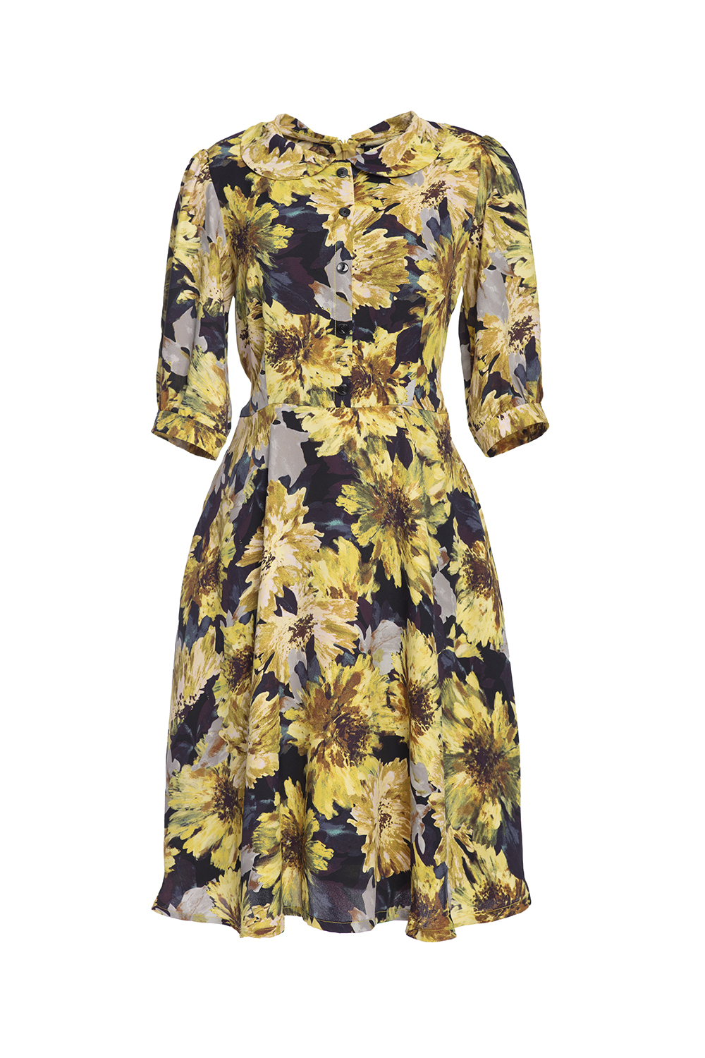 Đầm xòe hoa cổ sen tay lỡ 