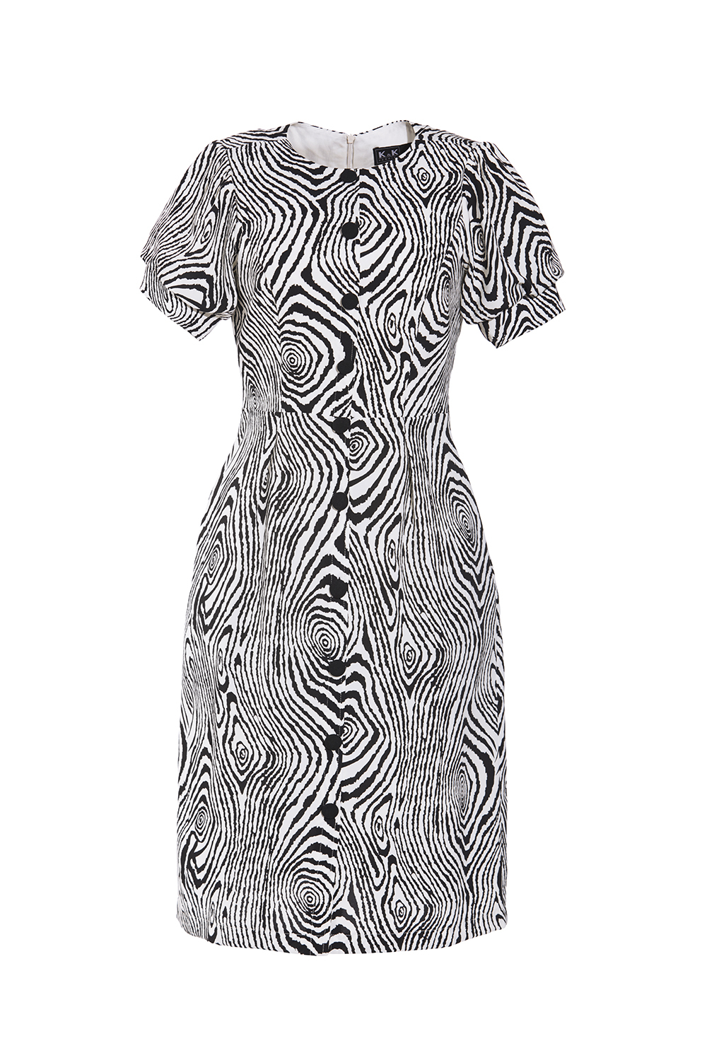 Đầm họa tiết dáng chữ A đính nút 