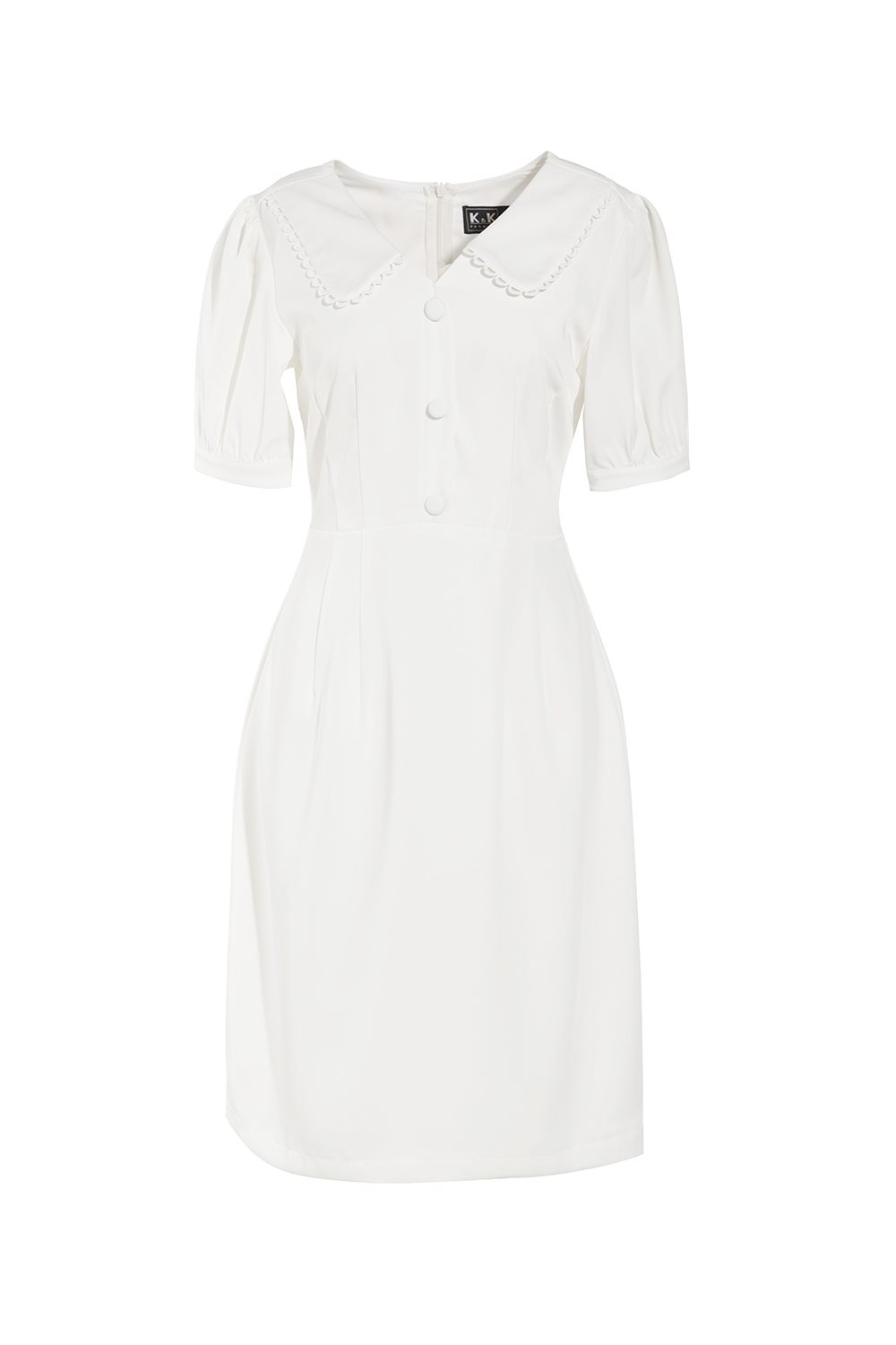 Đầm trắng dáng chữ A cổ sen đính nút 