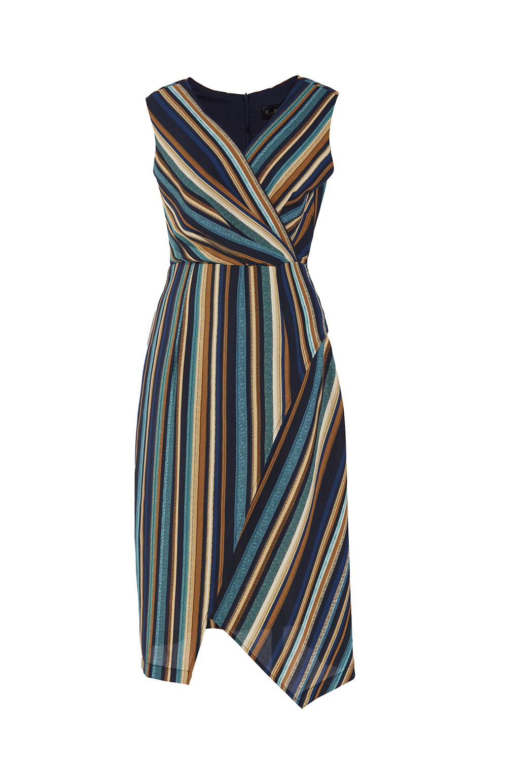 Đầm sát nách kẻ sọc tùng đắp chéo 