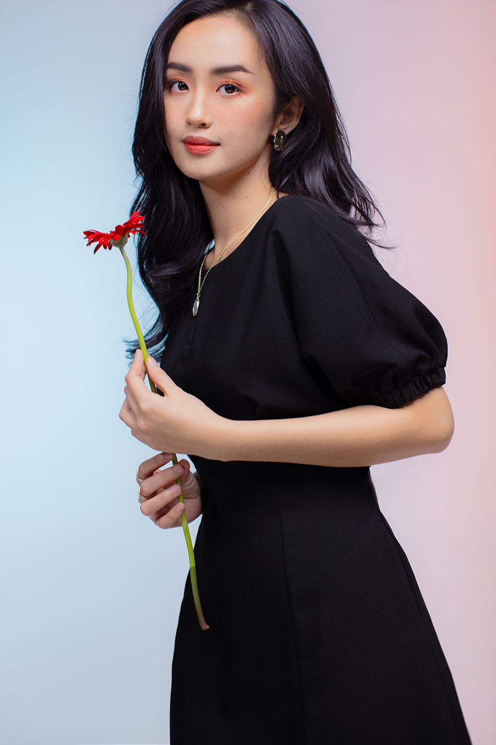 Đầm đen dáng chữ A tay ngắn 