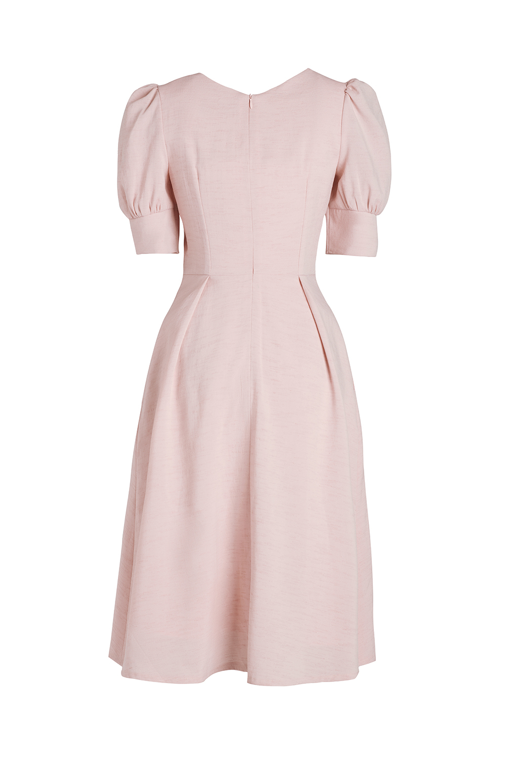 Đầm xòe tay phồng cổ V đính nơ 