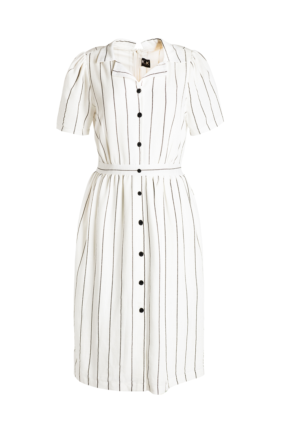 Đầm kẻ sọc cổ sơ mi đính nút 