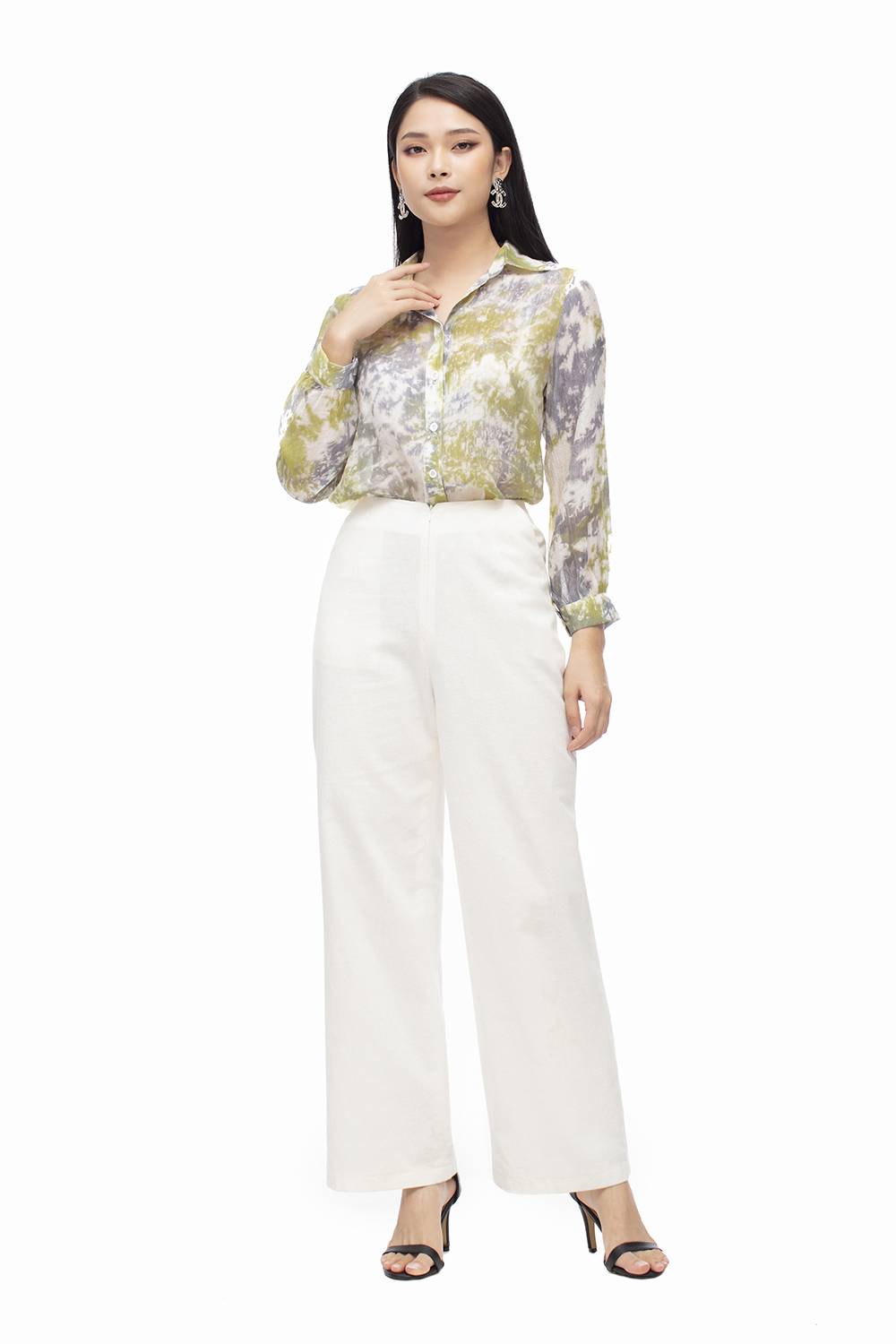 Áo sơ mi voan loang màu dài tay 