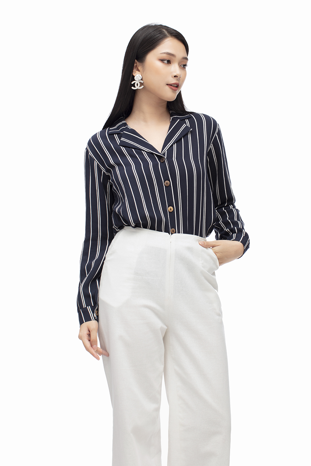 Áo sơ mi công sở nữ kẻ sọc tay dài 