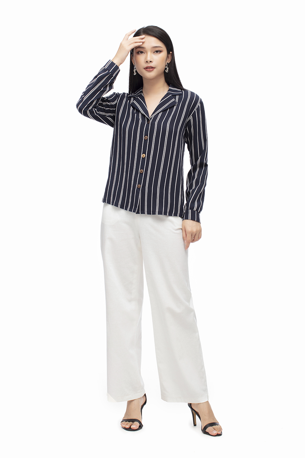 Áo sơ mi công sở nữ kẻ sọc tay dài 