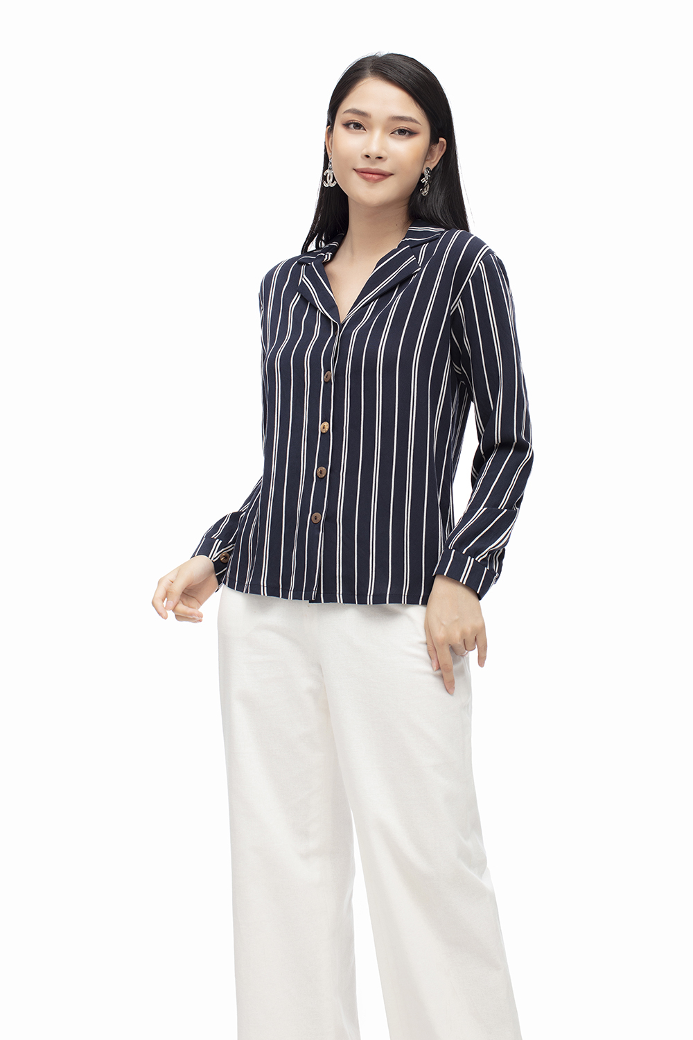 Áo sơ mi công sở nữ kẻ sọc tay dài 