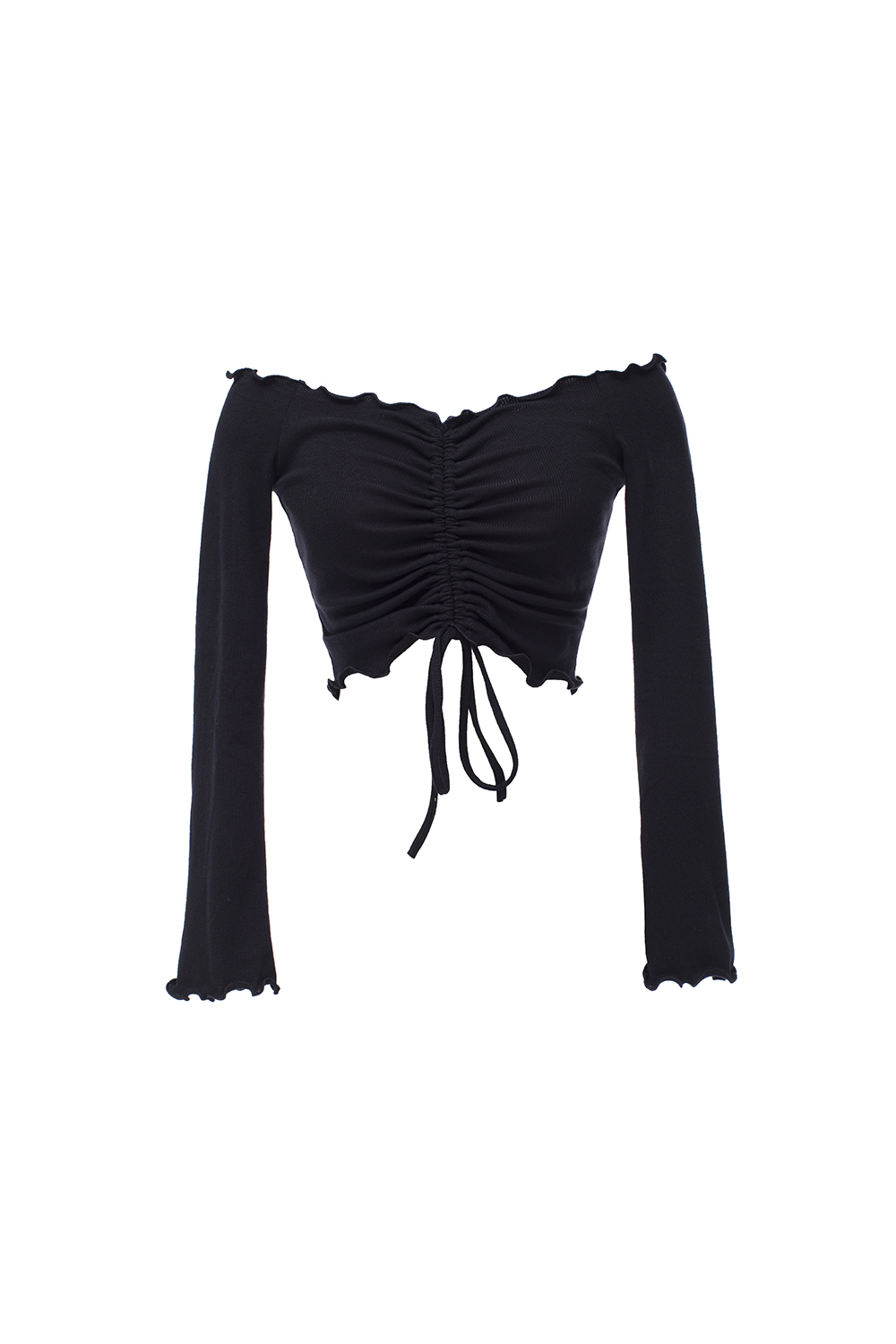 Áo thun đen croptop dây rút tay dài 