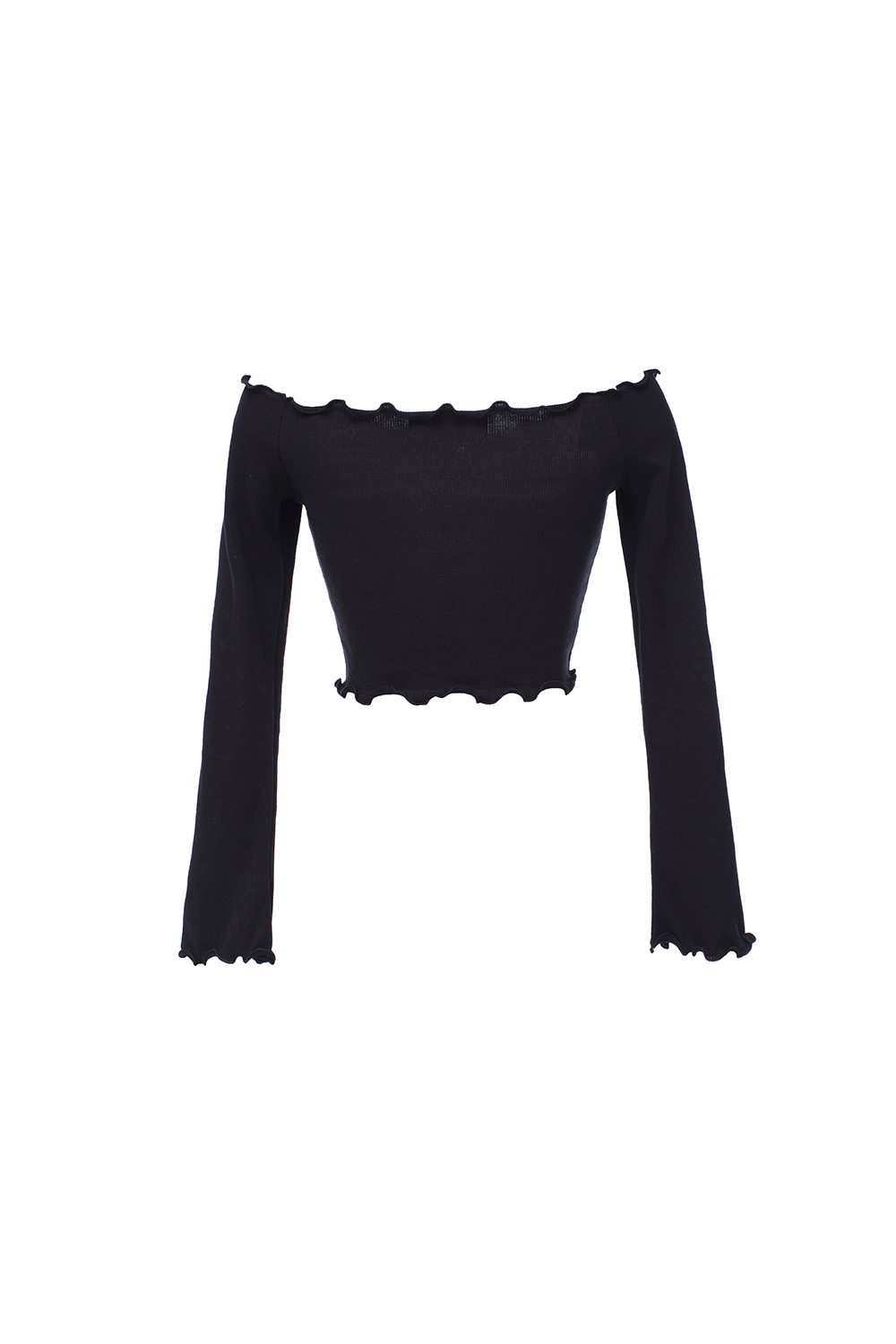 Áo thun đen croptop dây rút tay dài 