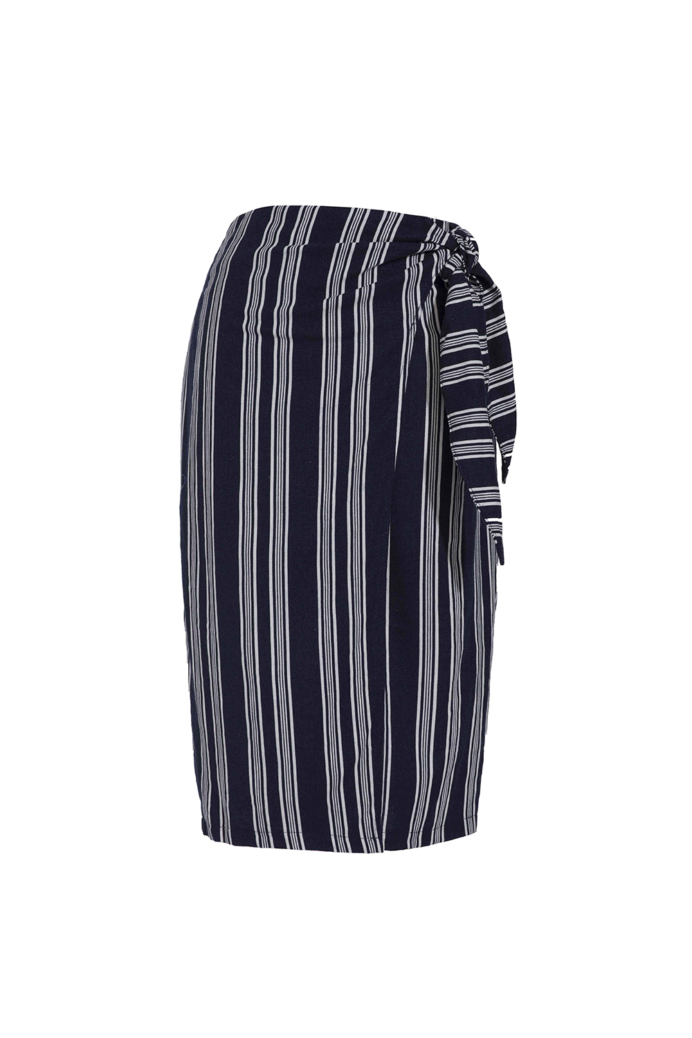 Chân váy đắp chéo họa tiết kẻ sọc phối nơ eo 