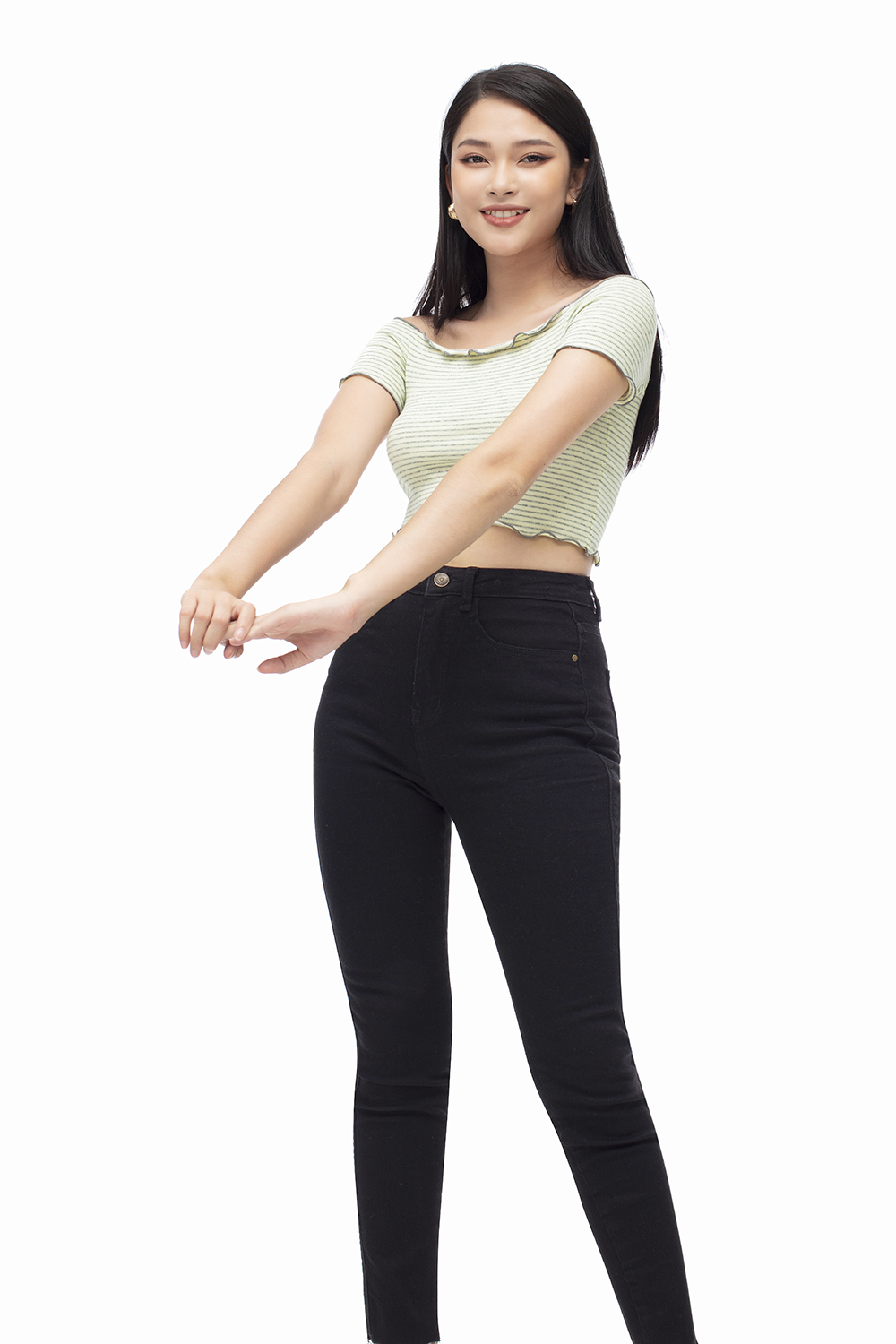 Quần jeans nữ dáng skinny màu đen 