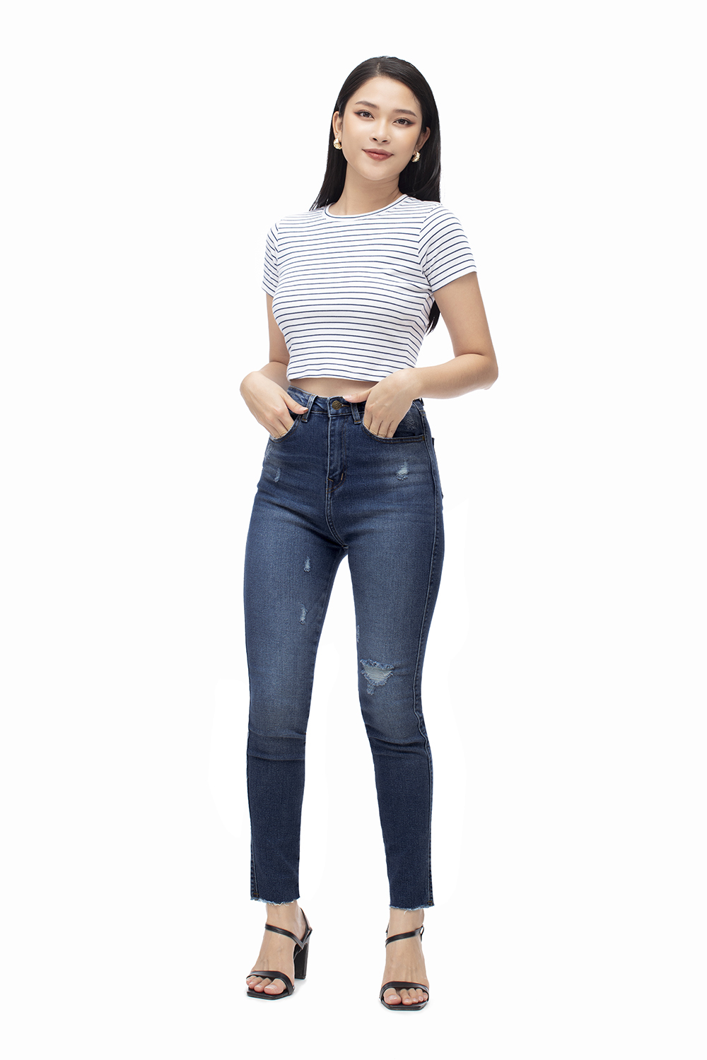 Quần jeans nữ skinny lưng cao 