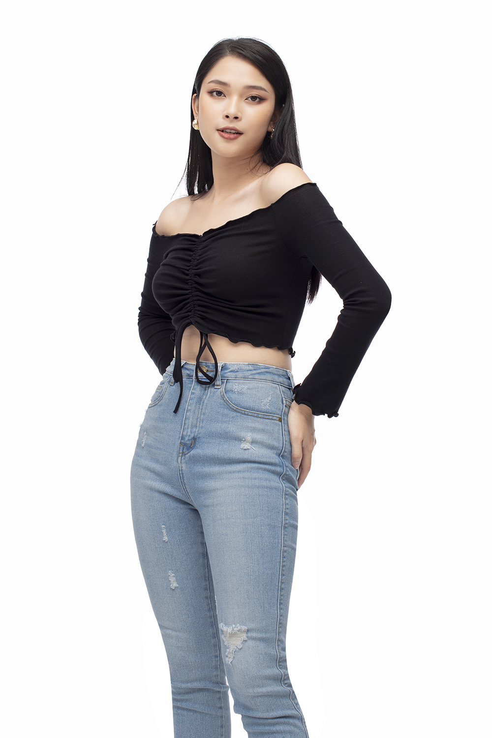 Quần jeans nữ lưng cao dáng skinny 