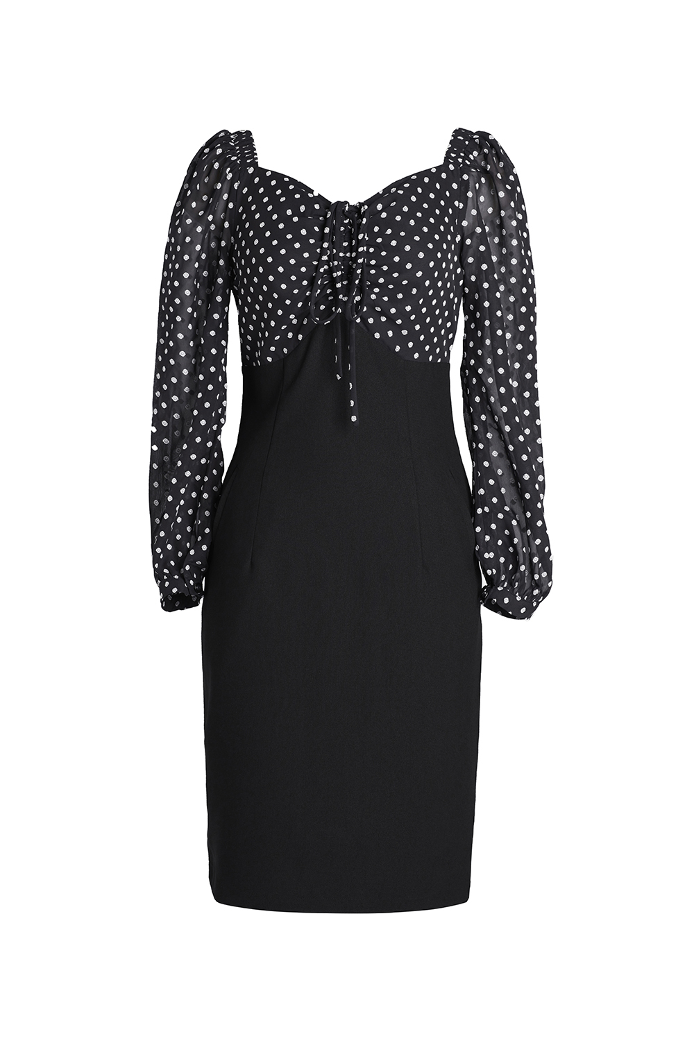 Đầm đen công sở phối chấm bi tay dài 