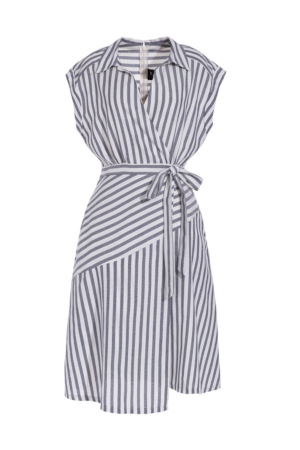 Đầm kẻ sọc cổ sơ mi phối nơ 