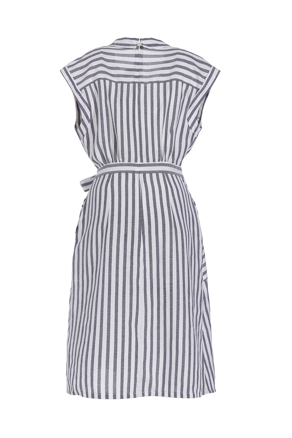 Đầm kẻ sọc cổ sơ mi phối nơ 