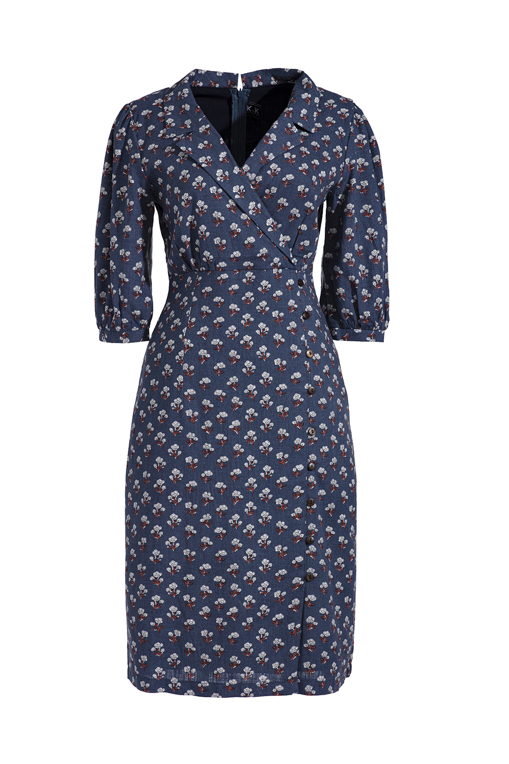 Đầm công sở họa tiết tay lỡ cổ đan tông 