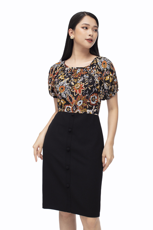 Đầm ôm công sở phối họa tiết KK107-02
