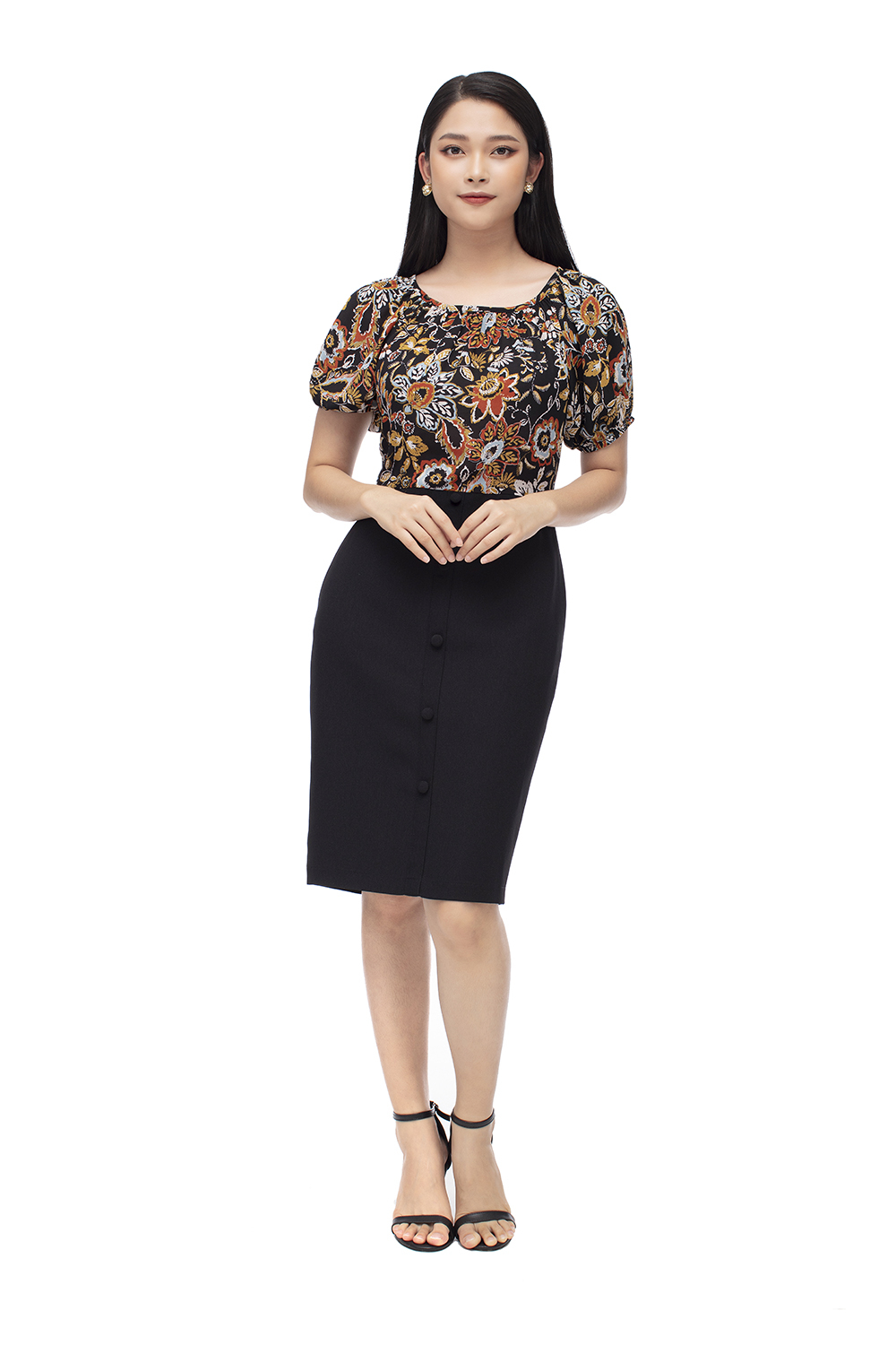 Đầm ôm công sở phối họa tiết