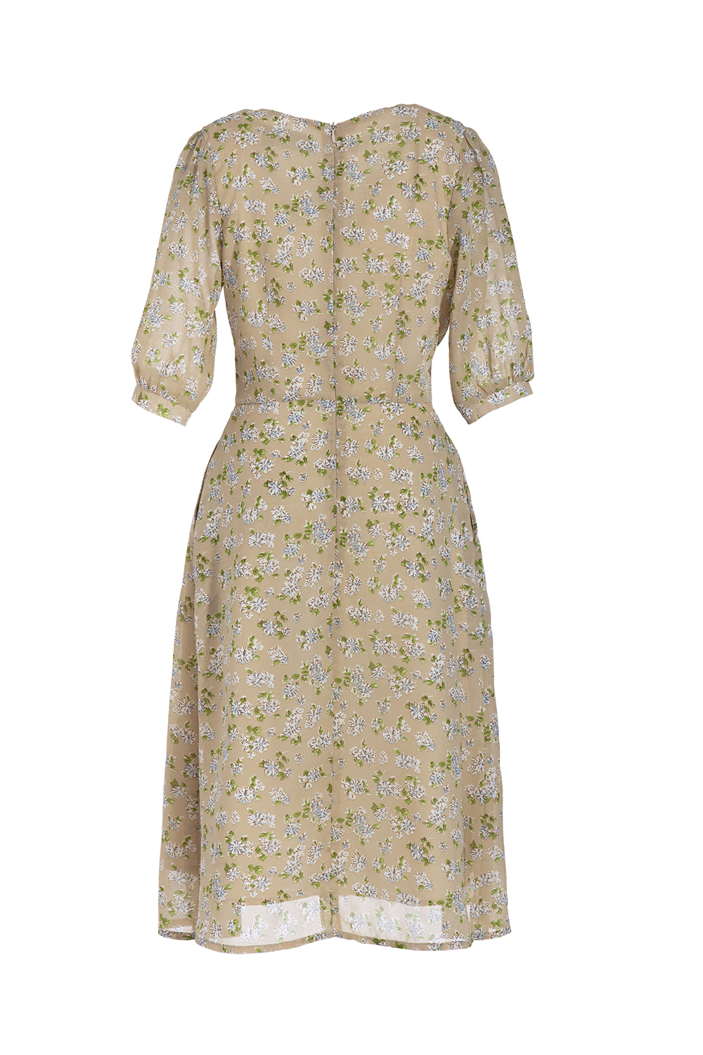 Đầm xòe hoa nhí tay lỡ cổ V