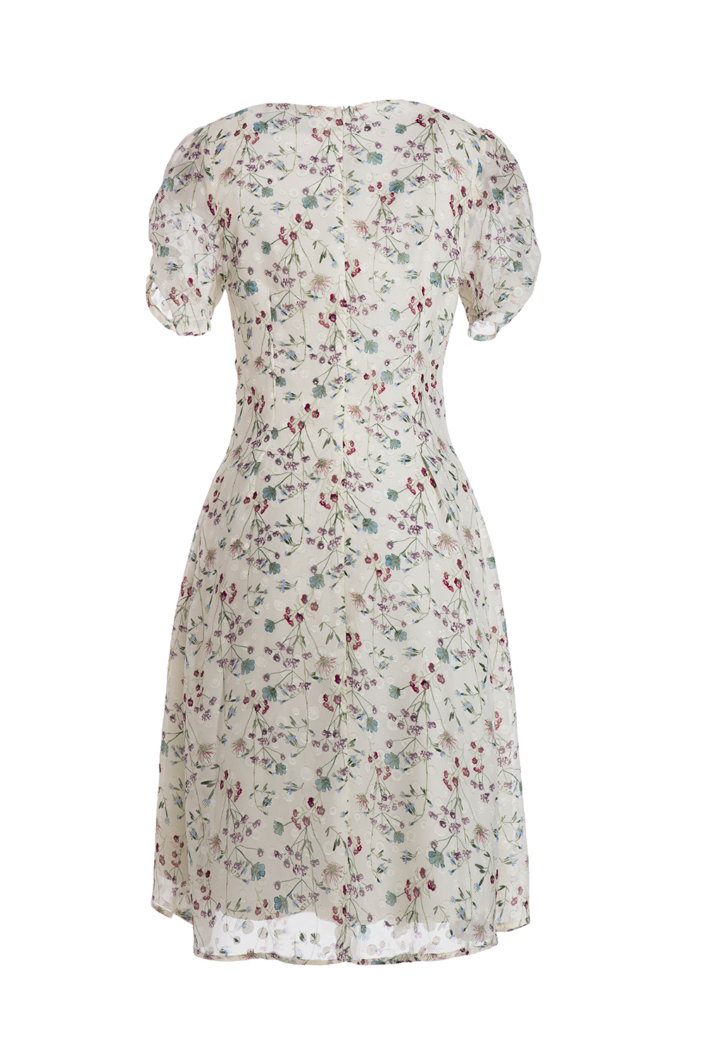 Đầm xòe hoa nhí cổ V phối nút 